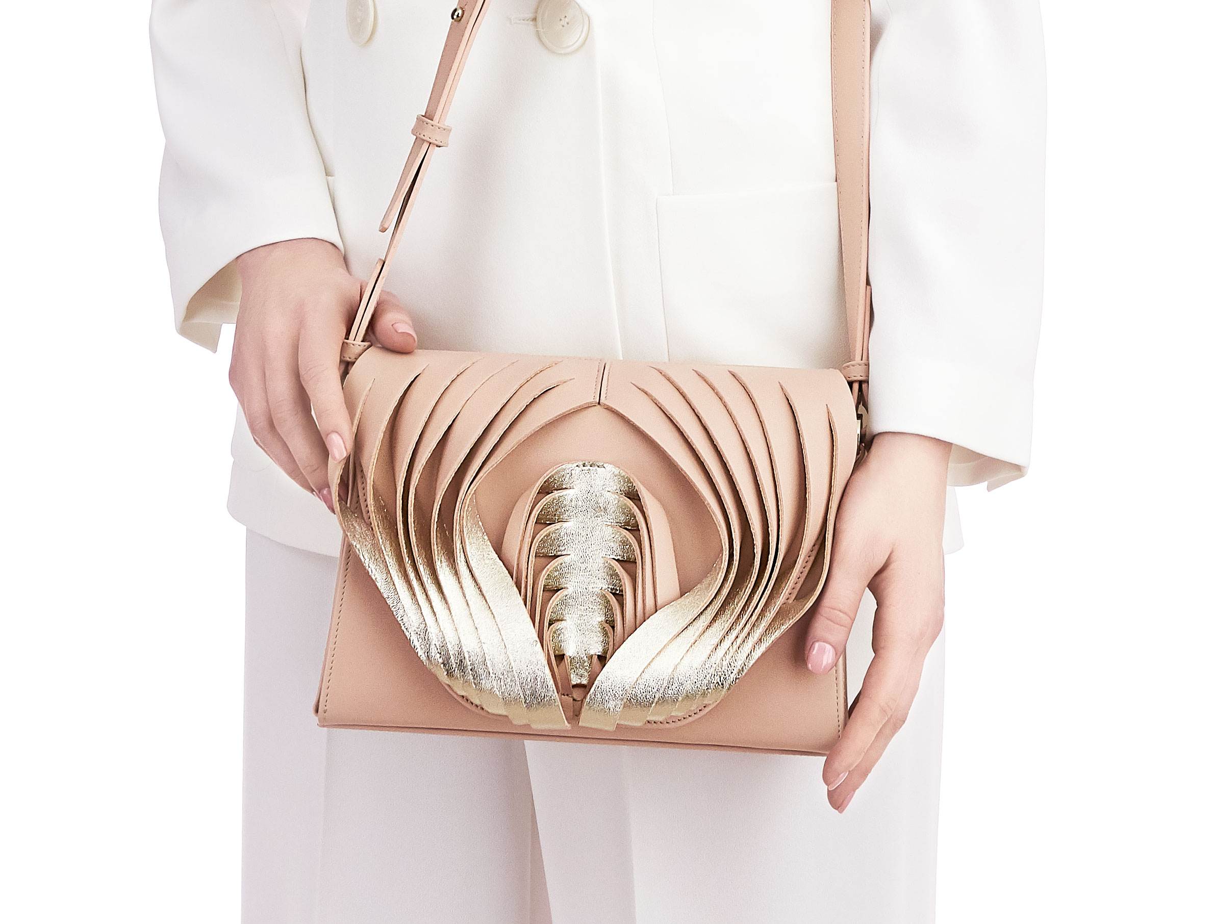 Golovina Angel Wings & Heart leather bag rose quartz and silver