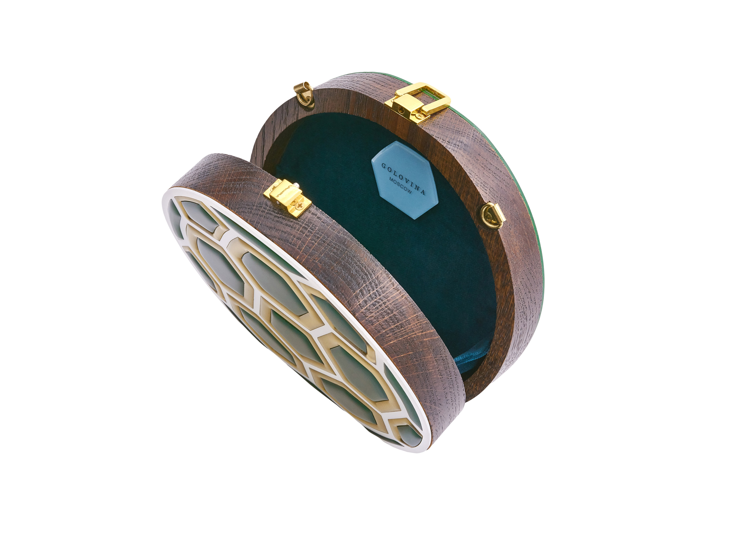 Golovina match ball clutch bag bottle green and gold