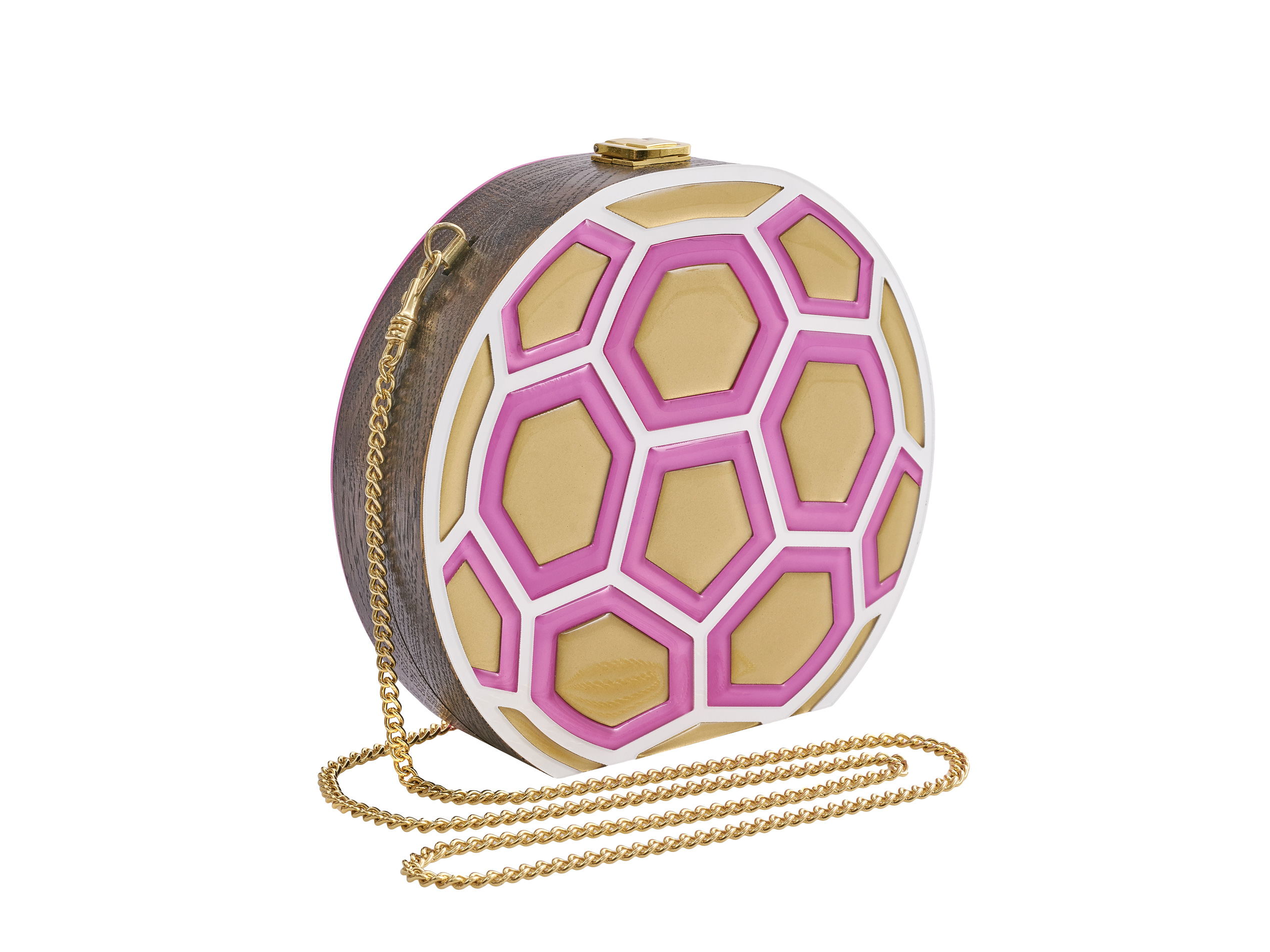 Golovina match ball clutch bag fuchsia and gold