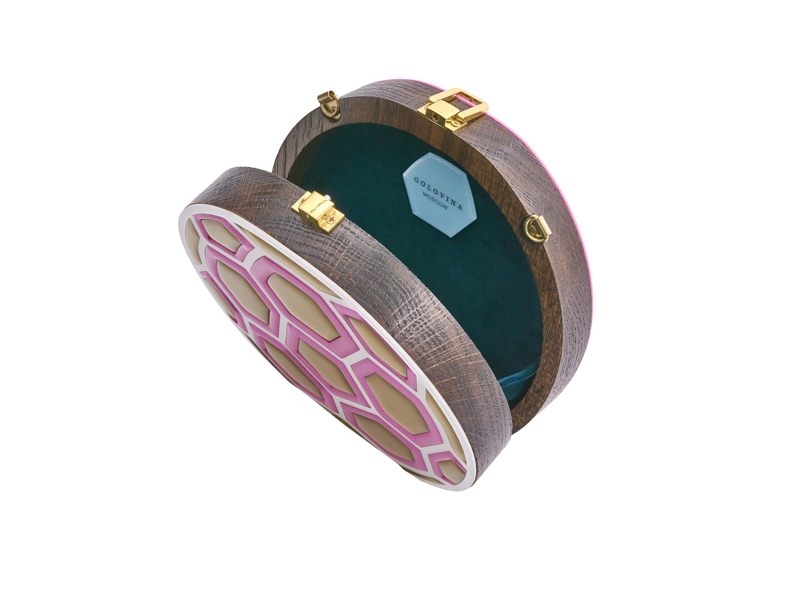 Golovina match ball clutch bag fuchsia and gold